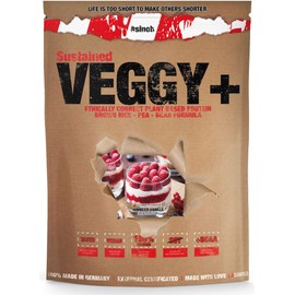Veggy+ Vegan Protein Powder (Vanilla Raspberry) from Rice and Pea Protein Powder with Vegan BCAAs 1 x 900 g Protein Powder for Vegans Multi-Component Protein Powder 70% Protein