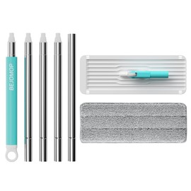 BEJOMOP Flat Mop Head for Floor Cleaning and Wall Cleaner with Microfiber Pad, Flexible 13" Mop Head and Handle 60" Replacement, Turquoise-Cyan