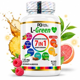 Lipo Green 7 en 1, Apoyo Metabólico, L-Carnitina, Vinagre de Manzana, Cetonas de Frambuesa, Té Verde  Sin Estimulantes  90 cápsulas Veganas.          