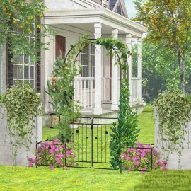 87-Inch Garden Arbor with Lockable Gate and Side Planters Fencing Trellis & Gates Productcolor: Black Color