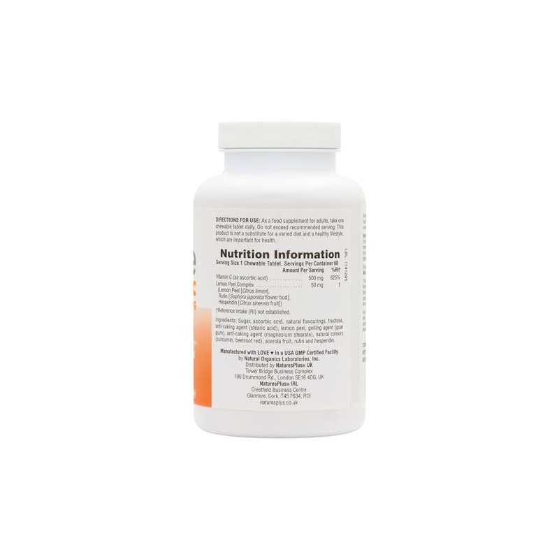 NaturesPlus Immune Chewable Vitamin C 500mg - Tasty Citrus Flavour