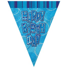 Unique Party 92078 - 9ft Foil Glitz Blue Happy Birthday Bunting Flags
