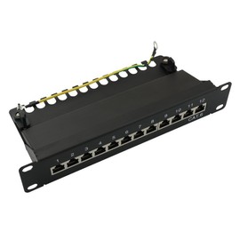BIGtec 12 Port CAT6 Patch Panel Distribution Panel 10 Gigabit LSA Technology RJ45 8P8C RAL9005 Black 10 Inch 10 Inch