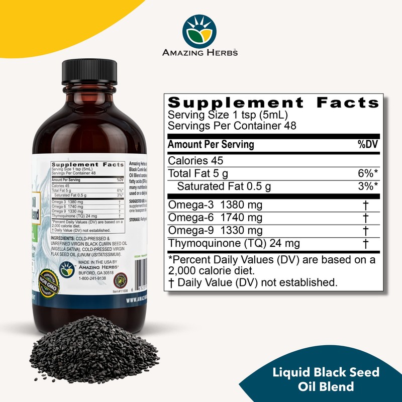 Amazing Herbs Cold-Pressed Black Seed and Flax Seed Oil Blend