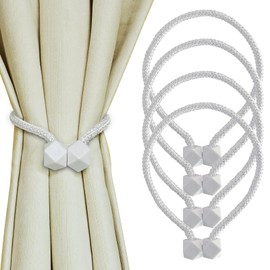 Yazikisa Curtain Ties Tiebacks White Magnetic Tie Backs for Curtains Holders Holdbacks Magnet Outdoor Drapes Hooks Clips Wall Nursery Bedroom Office Decorative Drapery 4 Pack