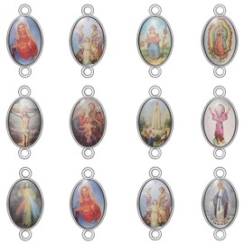 YionZian 50Pieces Metal Religion Jesus Enamel Image La Virgen De Guadalupe Charms with Two Loops Virgin Mary Connector Charm for DIY Mexican Bracelet Jewelry Making