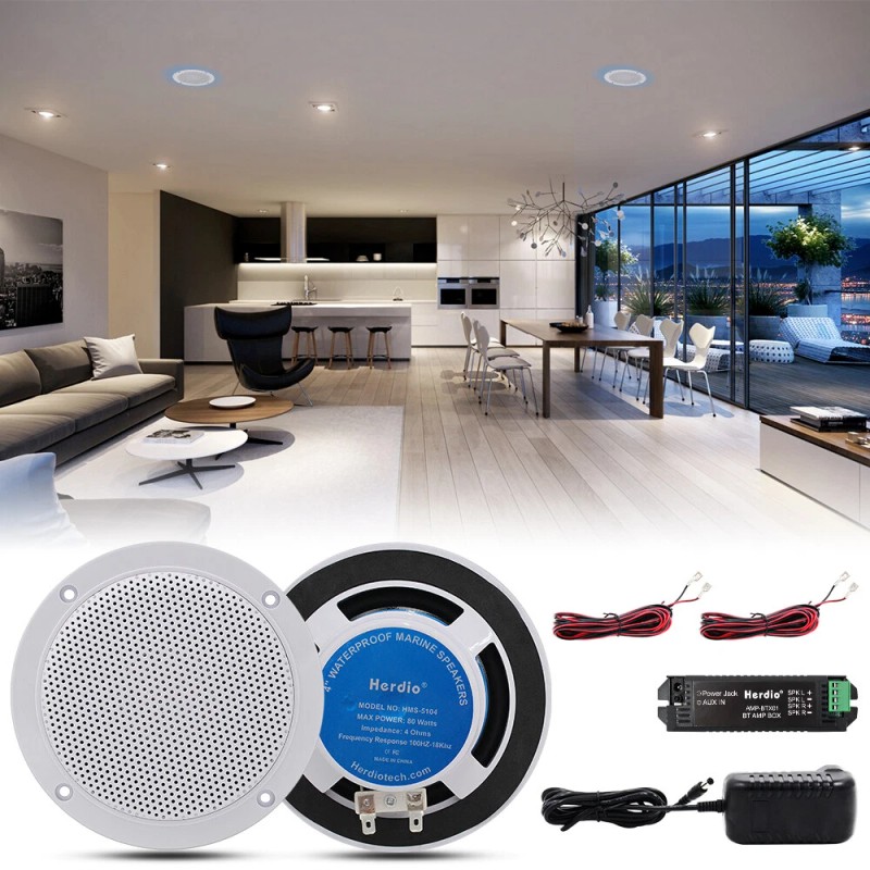 Herdio 2 Set 4" Marine Bluetooth Boat Ceiling Speakers for