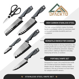 DFACKTO 6-Piece Kitchen Knife Set with Scissors without Block – Stainless Steel Knives for Kitchen, Dishwasher Safe Cooking Knife Set with Covers, Sharp Cutting Knives for Cooking – Black Gray