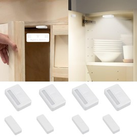 4 Pack Cordless Cabinet Lights, Door Open Activated Sensor Automatic Turn On Off Led Cupboard Drawer Closet Light Battery Operated Stick On Up Puck Lights Indoor for Kitchen Cabinets Pantry Gun Safe