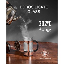 BAYKA 21 Ounce 0.6 Liter French Press Coffee Tea Maker Small, Heat Resistant Thickened Borosilicate Glass Stainless Steel Single Serve Brewer, Cold Brew Percolators, Cafetera Teapot, Copper