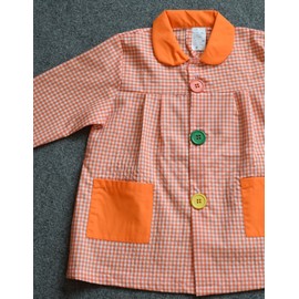 ESCOLAIN School Robe (Made in Spain) Baby Mandilon Children's Checked for Boy or Girl Use Nursery, School, School, Large Button and 2 Pockets, orange, 00
