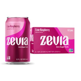 Zevia Zero Sugar Soda, Cran-Raspberry, 12 oz Cans (6-Pack) – Naturally Sweetened, Zero Calorie Sugar Free Soda - Non-GMO Project Verified, Gluten-Free, Vegan