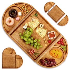 Extra Large Magnetic Charcuterie Board Cheese Board Gift Set 3 Part Square & Round & Heart Shaped Charcuterie Cheese Boards Wooden Tray Serving Board Platter for Valentine