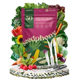 Seedphony 50 Gourmet Garden Vegetable Seeds Variety Pack - 34,455+ Non-GMO Heirloom Vegetables Seeds for Planting Indoor Outdoor: Broccoli, Carrot, Onion, Lettuce, Pepper - Gardening Seed Packets