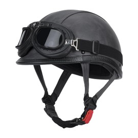 LNCHAO Retro Handmade Leather Half Motorcycle Helmet for Men & Women, Open Face Helmets for Moped Cruiser Scooter DOT Approved (Medium,Grey)