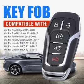 Keymall Remote Key Fob Case Shell Cover Replacement for Ford Edge/Explorer/Fusion/Mustang for Lincoln MKZ/MKC/MKX(FCC ID:M3N-A2C31243300 P/N:164-R7989) 5 Buttons,Just A Key Shell