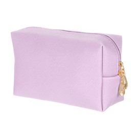 sourcing map PU Leather Square Makeup Bag, Waterproof Cosmetic Organizer Bag Zipper Pouch Travel Toiletry Bag for Women for Makeup Brush Holder (Light Purple, Small)