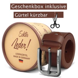 Cartvelli Premium Men's Leather Belt Made in Germany with Gift Box - Genuine Leather Belt 40 mm - cognac brown, size: 85