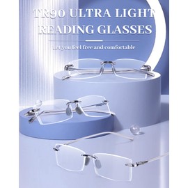 LUFF 3 Pack Rimless Reading Glasses Men Women- Comfortable Frameless Reader Lightweight TR90 Blue Light Blocking Computer Eyeglasses(4.0X)