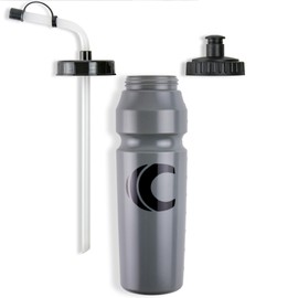 1 Liter Sports Water Bottle with Straw & Squeeze Lid, BPA Free, Leakproof, Great for Sports Requiring Helmets like Hockey Lacrosse Football Boxing (Gray)