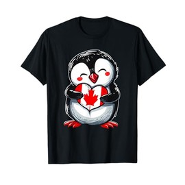 Canadian Pride Heart Penguin Canada Maple Leaf Canada Flag T-Shirt