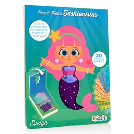 Mix & Match Fashionistas- Evelyn- Mermaid Fashion Design Doll Kit DIY for Kids- No Sew Dress Up Activity Set- Reusable Fashion Toy for Girls 4+- 20 Piece Creative Styling & Outfit Kit