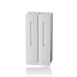 Ezweiji Soap Dispenser Manual Soap Dispenser Wall Mount for Shower Gel Shampoo Conditioner Liquid Soap Dispenser No Drilling 400 ml with Clear Window (White 2 Cups)