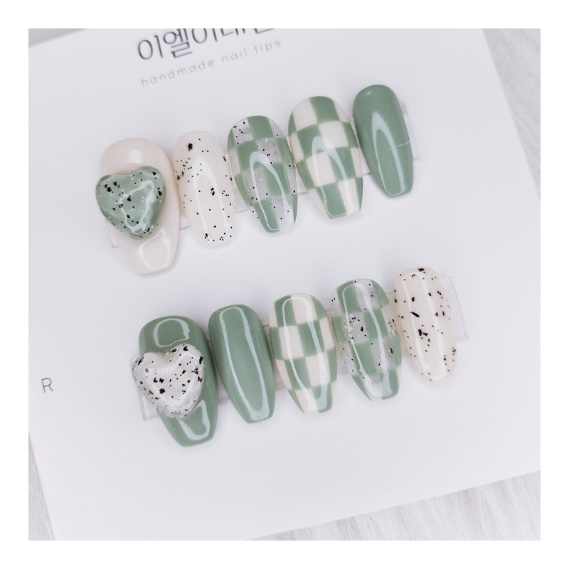  Oreo Checkerboard Handmade Nail Tips - Short Round /