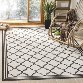 SAFAVIEH Linden Collection Area Rug - 8' x 10', Light Grey & Charcoal, Trellis Design, Non-Shedding & Easy Care, Indoor/Outdoor & Washable-Ideal for Patio, Backyard, Mudroom (LND121A)