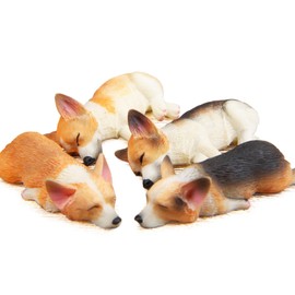 RillyRellow Miniature Corgi Figurine, Dollhouse Miniature Corgi, 1:12 Sleeping Welsh Corgi Dog, Home Fairy Garden Decoration, Simulation Dog Resin Figures (1PCS) (Brown on Side)