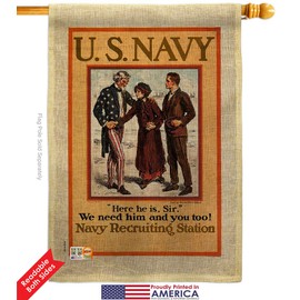 Navy Recruiting Station Burlap Garden House Flags Kit Armed Forces USN Seabee United State American Military Veteran Retire Small Decorative Gift Yard Banner Double-Sided Made In USA 28 X 40