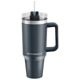 IronMaxx Cup with Handle - Anthracite 1.2 L | with Included Straw | Slim Modern Design Made of Stainless Steel | Leak-proof Lid & Double-Walled Insulation | Keeps Warm and Cold