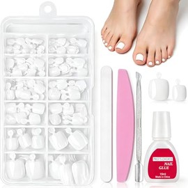 120Pcs White Press On Toenails Short Square, Full Cover False Toe Nails With Nail Glue And File, Acrylic Style Fake Toenails Kit, Stick On Nails For Women DIY Home Pedicure Set
