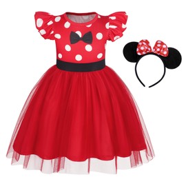 Benylion Christmas Dresses For Girls Mini Mouse Princess Cosplay Polka Dots Fancy Dress Up Costume Tulle Dresses Mini Mouse Birthday Outfit 7-8 Years Red