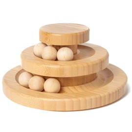 New Living Bamboo Cat Toy, Ball and Track, Turntable and Ball Set, Different Tier Levels, Eco Cat Toy, Kitten Toy, Fun Mental and Physical Exercise (Double Layer)