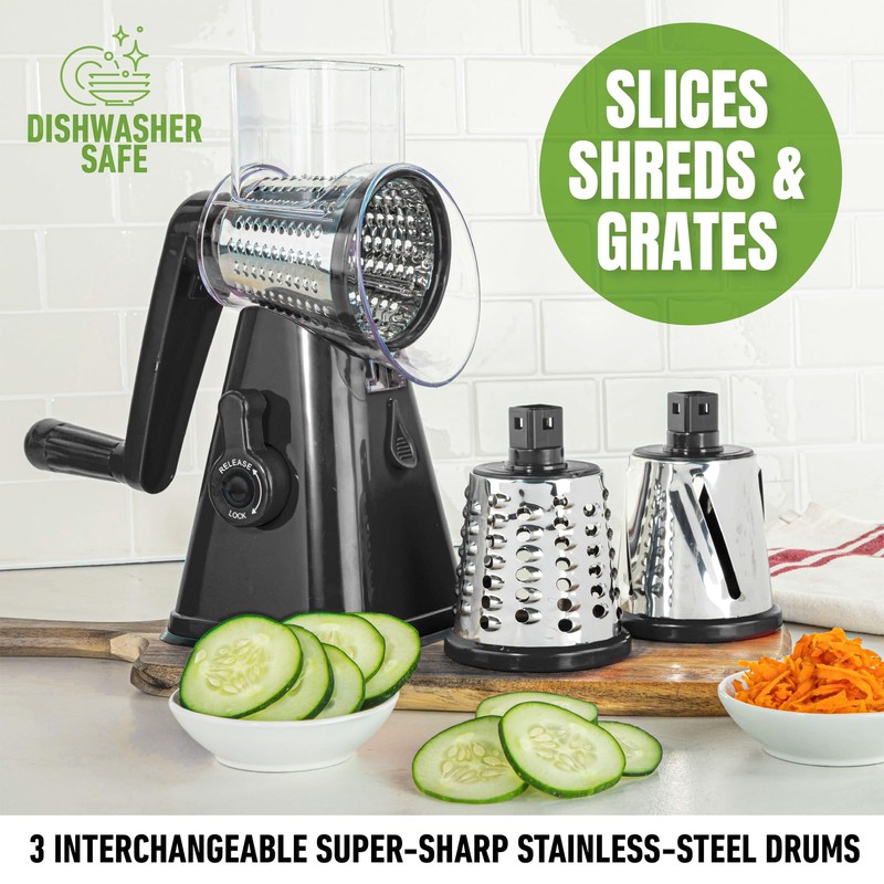 Rotary Cheese Grater with Handle, Cheese Grater Hand Crank, Fast