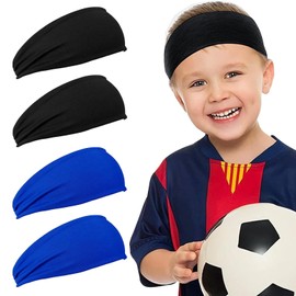 Mayoii Kids Sweatbands, Breathable Sports Headbands, Elastic Sweat Headbands, Moisture Wicking Workout Headbands for Youth Boys Girls (2Black/2blue)