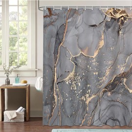 Avezano Grey Marble Shower Curtain Abstract Modern Luxury Marble Bathroom Shower Curtain Waterproof Bathroom Decor Bathtub Curtain with 12 Hooks 72 X 72 Inches (Grey)