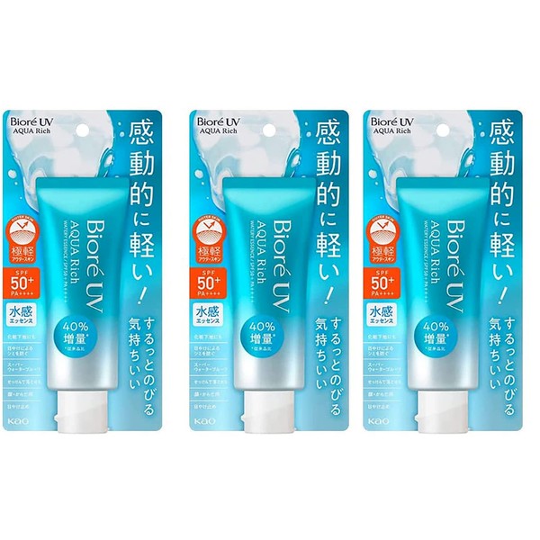 Biore UV Aqua Rich Sunscreen Water Essence SPF50+ PA++++ 2.36floz(70g) 3packs Including Oil Blotting Papers