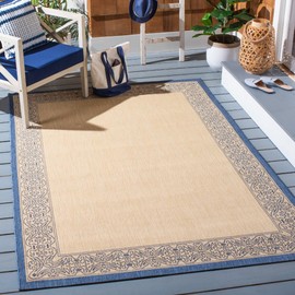 SAFAVIEH Courtyard Collection 5'3" x 7'7" Natural / Blue CY2099 Indoor/ Outdoor Waterproof Easy-Cleaning Patio Backyard Mudroom Area-Rug