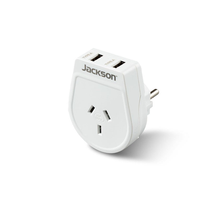 Jackson AUS - EU & Bali USB-A Travel Adapter, White