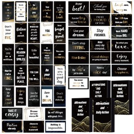 Seajan 200 Pcs Positive Affirmation Cards Gift for Men Employee Black Motivational Inspirational Cards with Quotes Encouragement Bulk with Boxes for Office Business Daily Affirmation