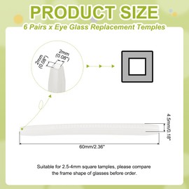 PATIKIL 6 Pairs Eye Glass Replacement Temples, Silicone Anti-Slip Eyeglass End Tips Glasses Retainers Fits 2x2mm for Square Thin Metal Eyeglass Sunglasses Temple, Clear