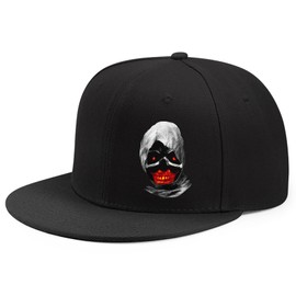 Horror Skull Flat Brim Snap Back Hat for Men Devil Skeleton Snapback Baseball Cap Adjustable Adult Unisex Flat Bill Truck Hat Stylish Black Baseball Hat for Women Outdoor Sport Hat