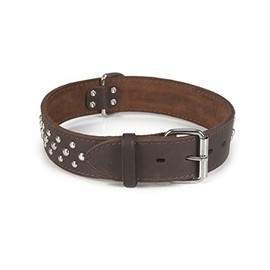Beeztees Leather Collar, 80 cm x 45 mm, Noppy Brown