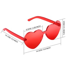 Maxdot Heart Shape Sunglasses Rimless Transparent Heart Glasses Party Favors (Transparent Red)