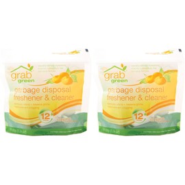 Grab Green Natural Garbage Disposal Cleaner, Deoderizer & Freshener Pods, Plant & Mineral-Based Ingredients, Tangerine + Lemongrass—With Essential Oils, 12 Pods