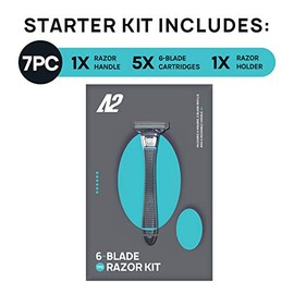 AOA - Kit de maquinilla de afeitar para hombre, 7 piezas, incluye 1 mango, 5 cabezales suecos de seis hojas, 1 gancho de ducha de acero inoxidable