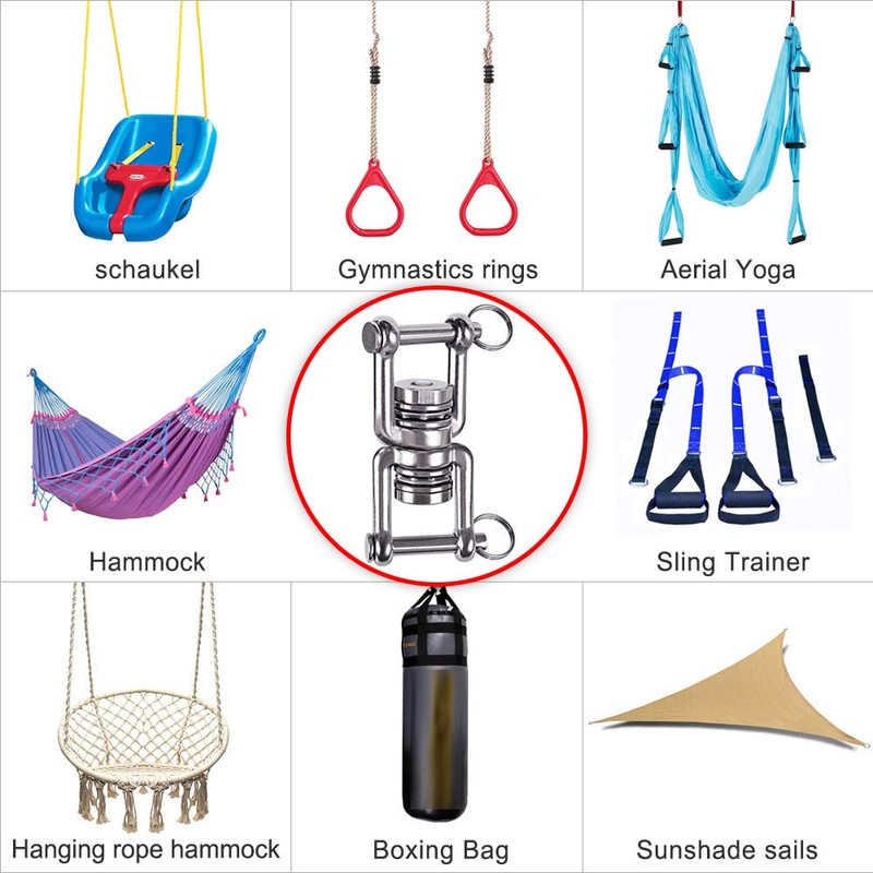 BeneLabel Dual Hanging Rings Hammock Swing Hanger, Swivel Stainless Steel