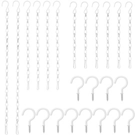 Hotop 12 Set Ceiling Hooks with Hanging Chains for Bird Feeders, Planters, Lanterns, Billboards, Birdbaths, Grow Lights, Chalkboards, Wind Chime and Other Ornaments, Chain Hook DIY (White)